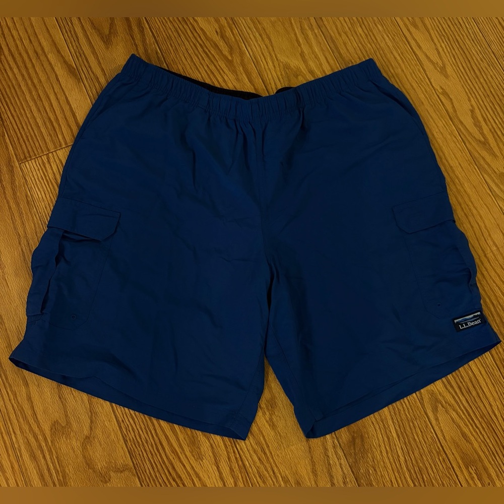 LL Bean Blue Swim Trunks Shorts Size XXL Pockets Nylon Lined Classic Sport Logo
